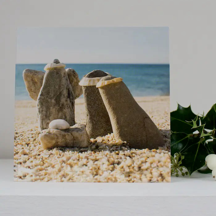 Cornish Christmas card Pebble Nativity on shelf