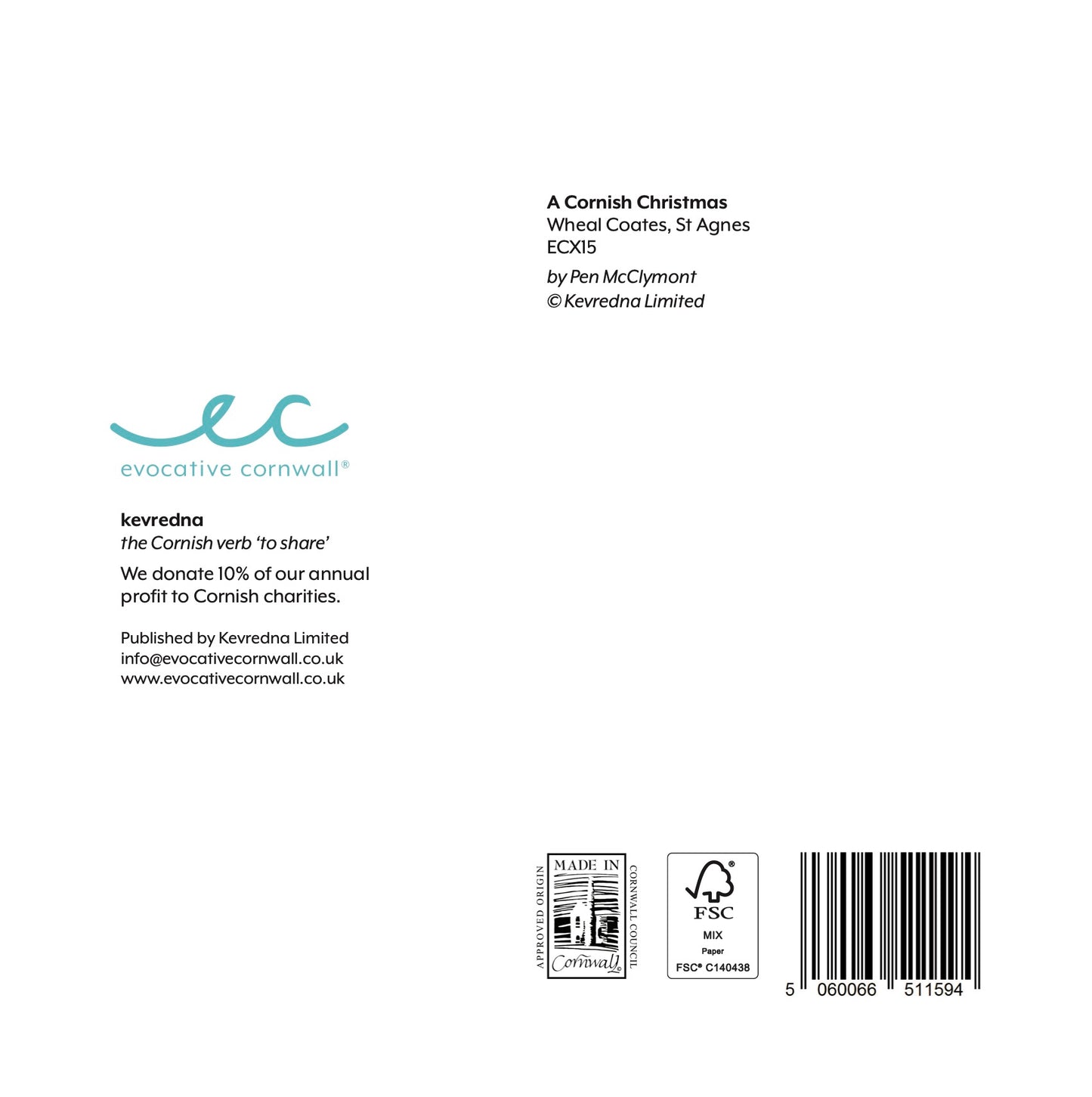 Back view of Cornish Christmas card