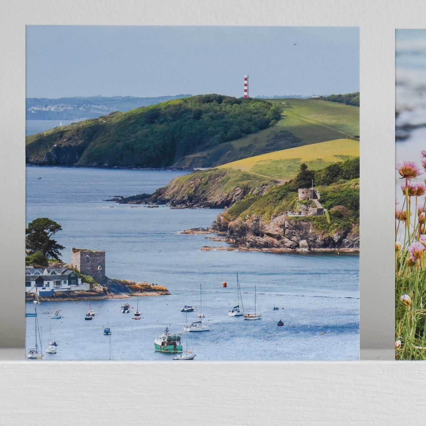 Cornish greetings card showing a view of Fowey Harbour, Polruan and Gribbin Head