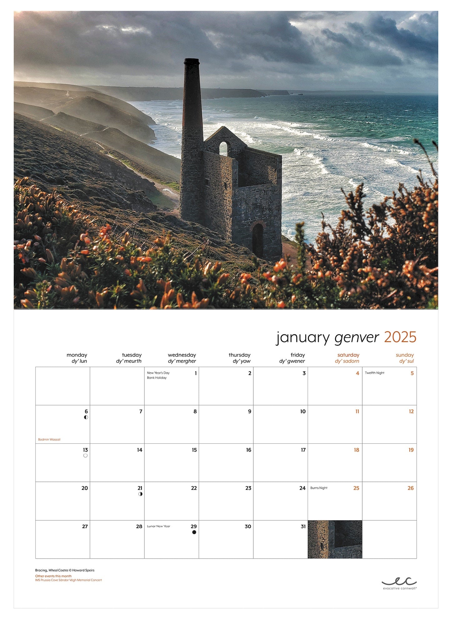 Cornwall calendar 2025 inside pages