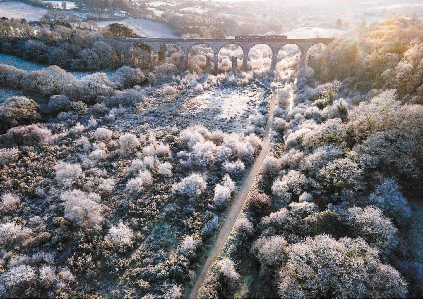 frosty scene at Bissoe Valley, Cornwall calendar. Easy to post Cornish gift