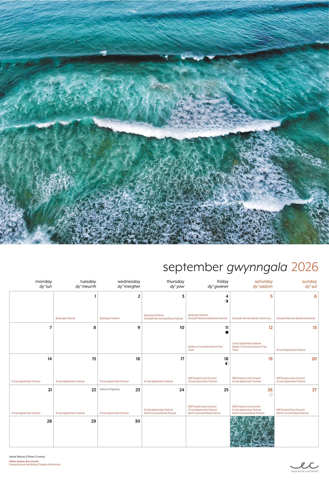 inside page from Evocative Cornwall calendar 2026 - Easy to post Cornish gift