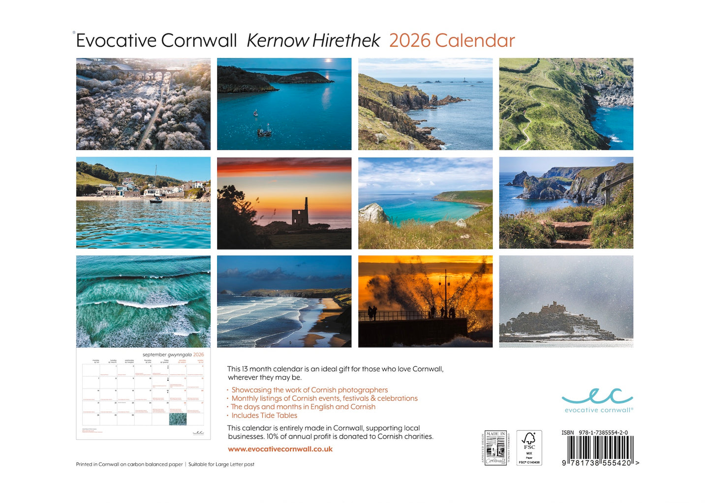 Evocative Cornwall calendar 2026 back cover
