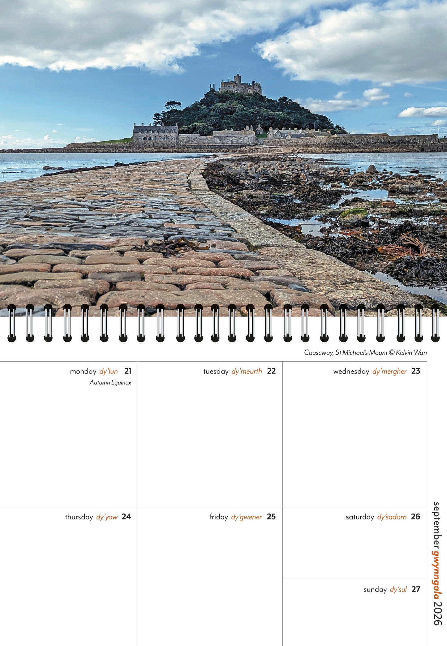 Inside page of Cornish diary showing St Michael's Mount and page layout