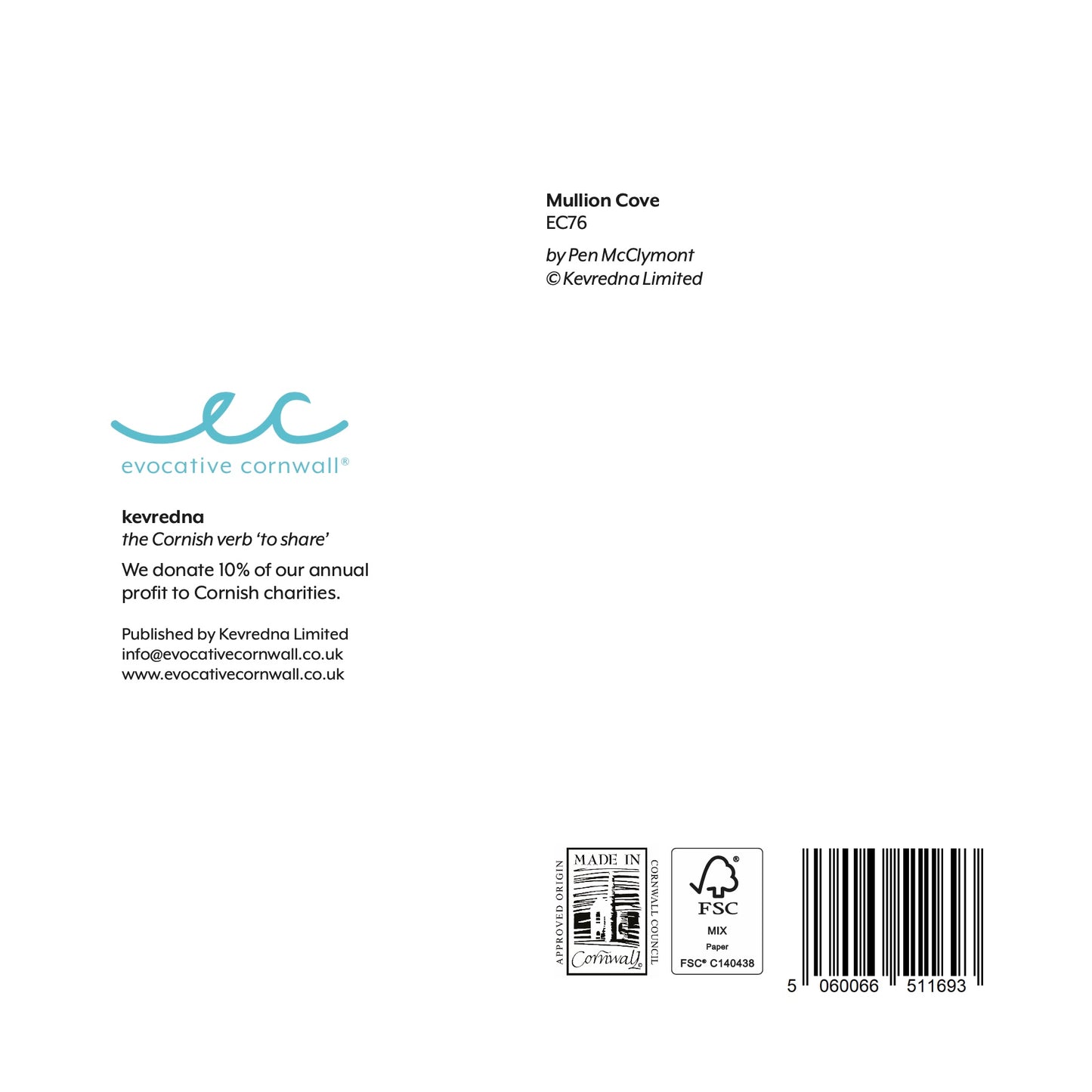 Back of 'Mullion Cove' card