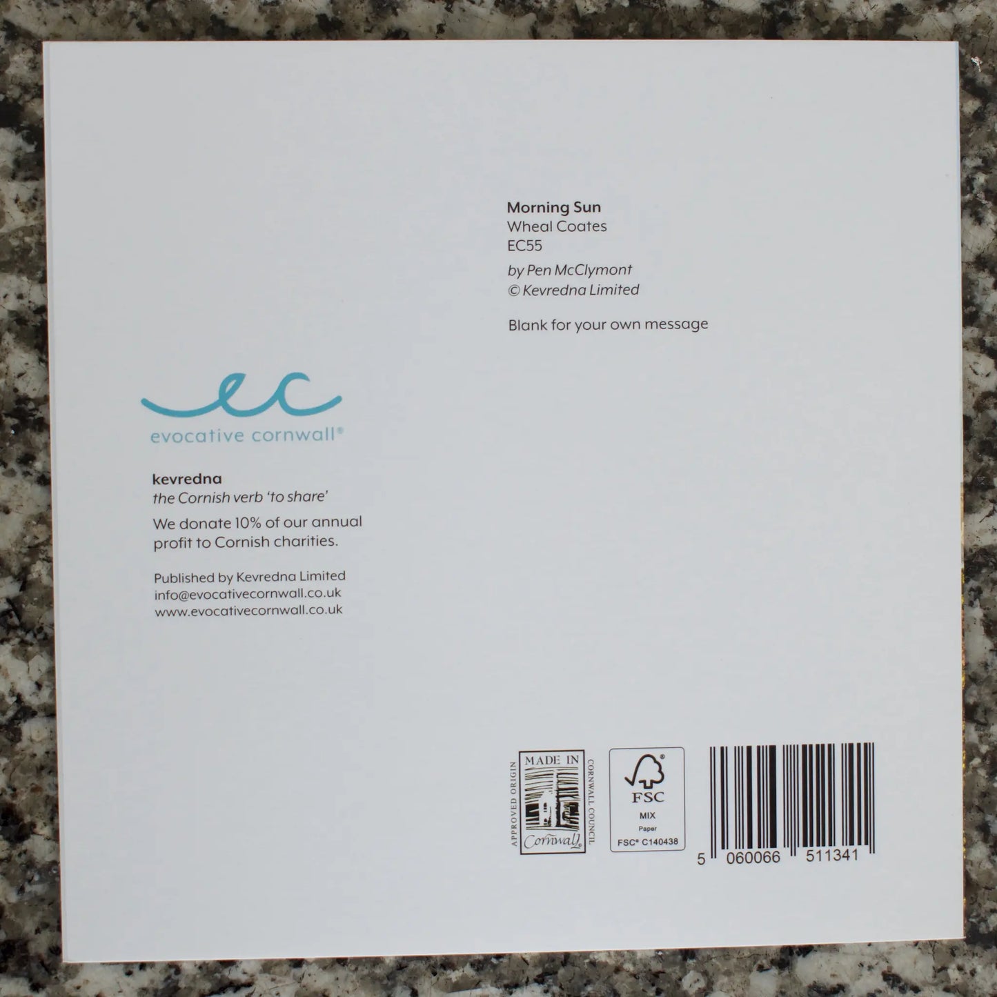 Morning Sun on Wheal Coates, St Agnes - back of card