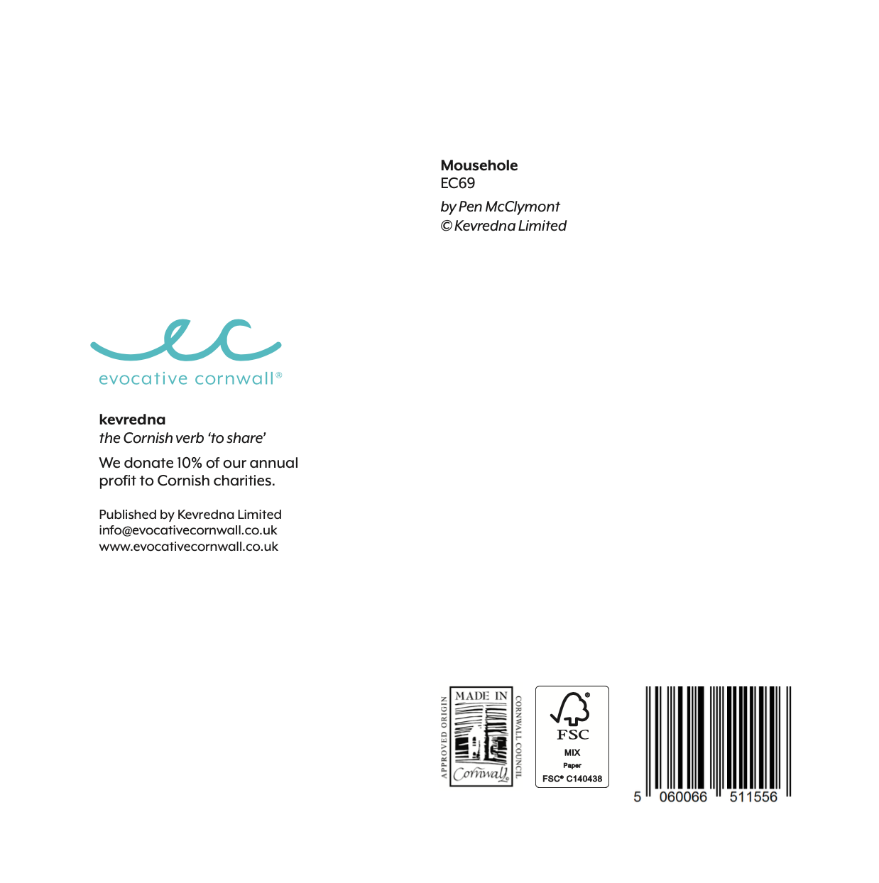 Mousehole, back of card