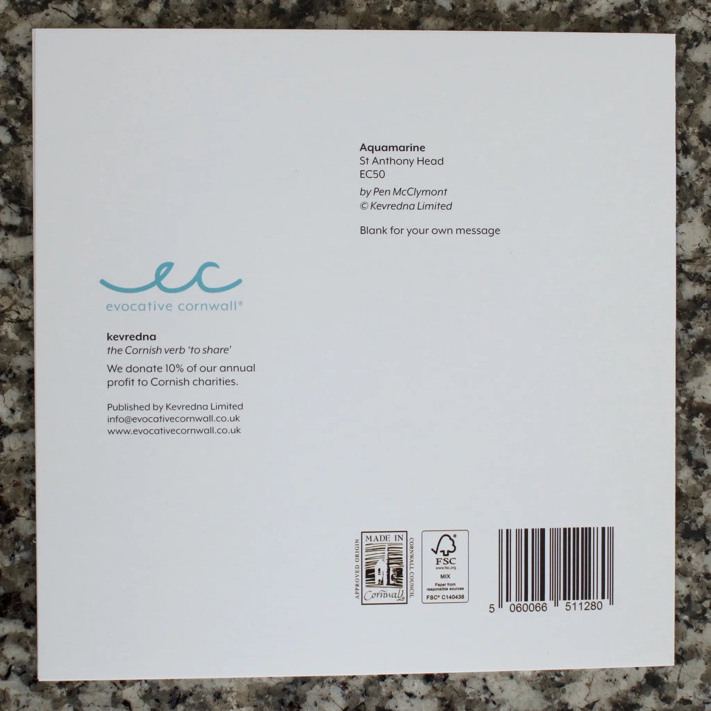 Aquamarine, St Anthony Head - back of card