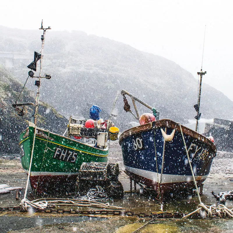 Cornish Christmas card Fishing Boats at Portloe