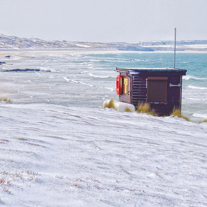 Cornish Christmas card Lifeguard Hut in Snow
