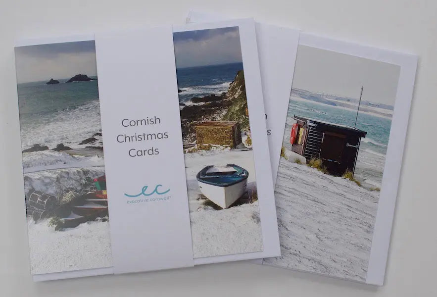 Cornish Christmas card Lifeguard Hut in Snow in pack