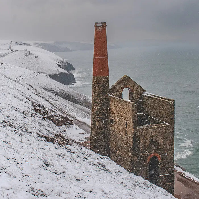 Cornish Christmas card - Snow Falling at Wheal Coates, St Agnes