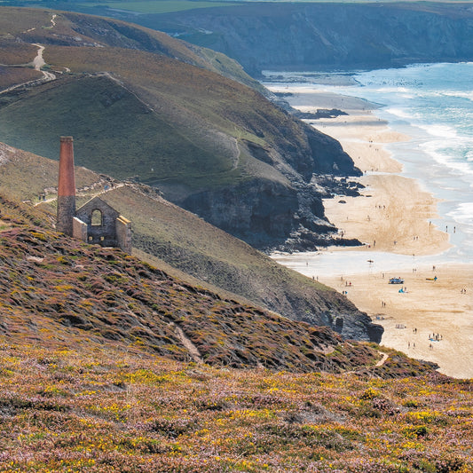 Wheal Coates engine house above Chapel Porth beach
