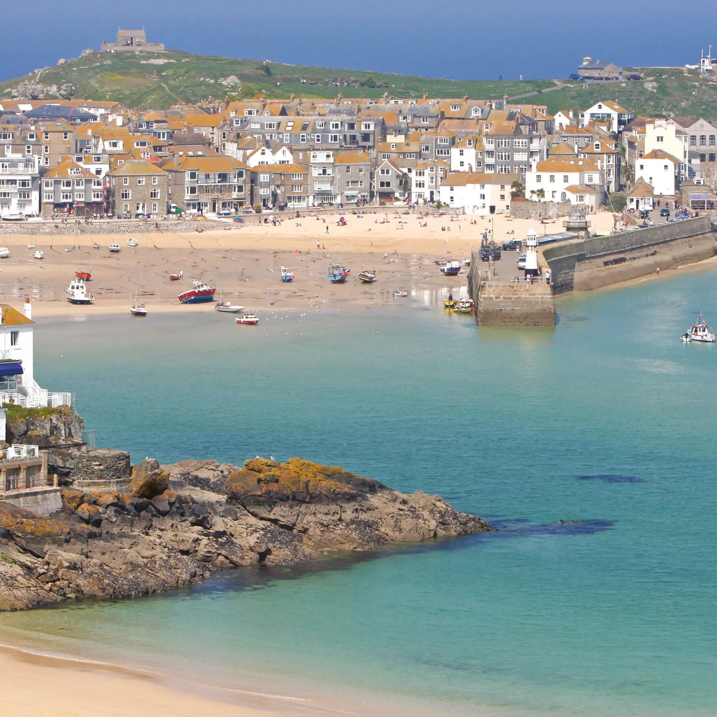 Cornish greetings card image of St Ives harbour on a beautiful day