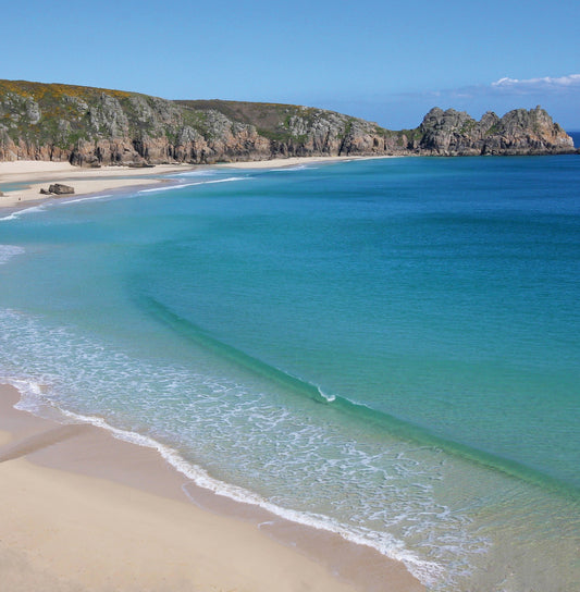 Cornish greetings card image of Porthcurno & Pedn Vounder beaches