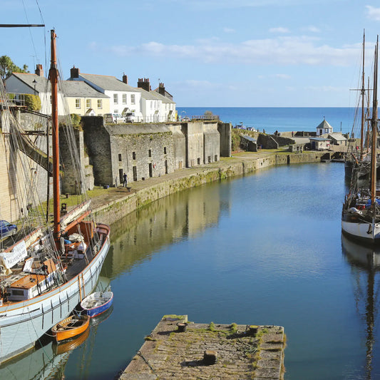 An Evocative Cornwall greetings card showing Charlestown Harbour