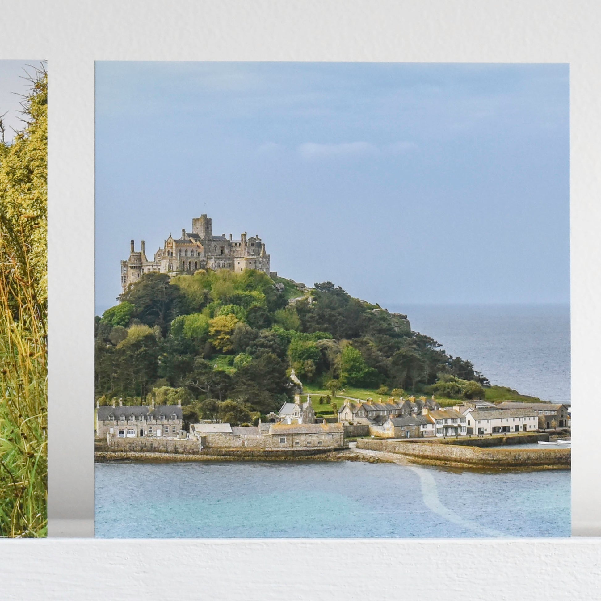 Cornish greetings cards showing a view of St Michael's Mount on a fine day