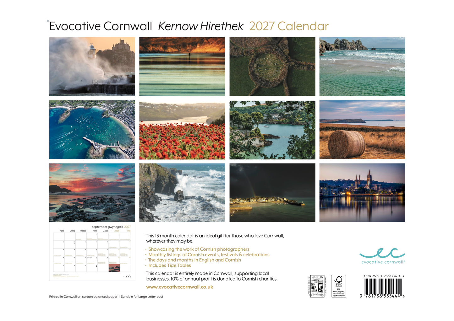 Evocative Cornwall calendar 2027  back cover