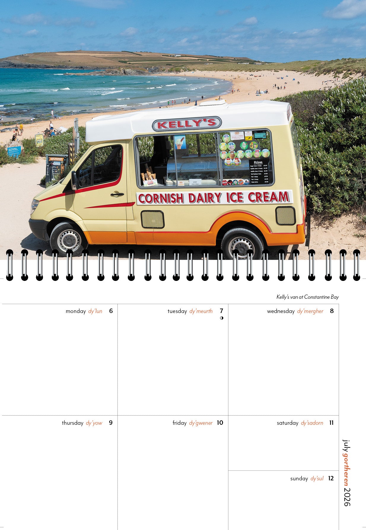 Diary page with a Kelly's Cornish ice cream van at Constantine Bay
