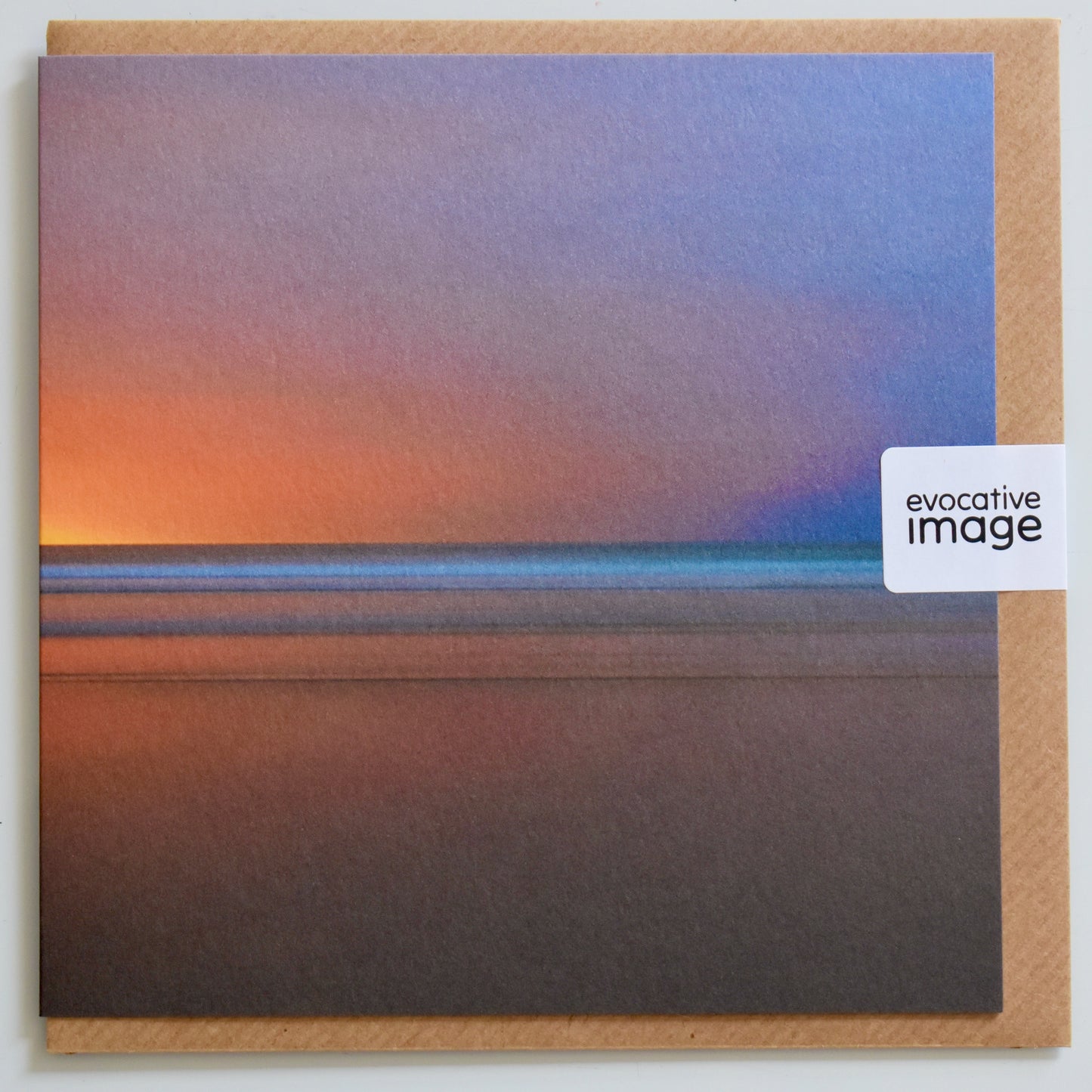 evocative image amber indigo card design - abstract coastal art card, moody, vibrant tones, evocative image, with envelope