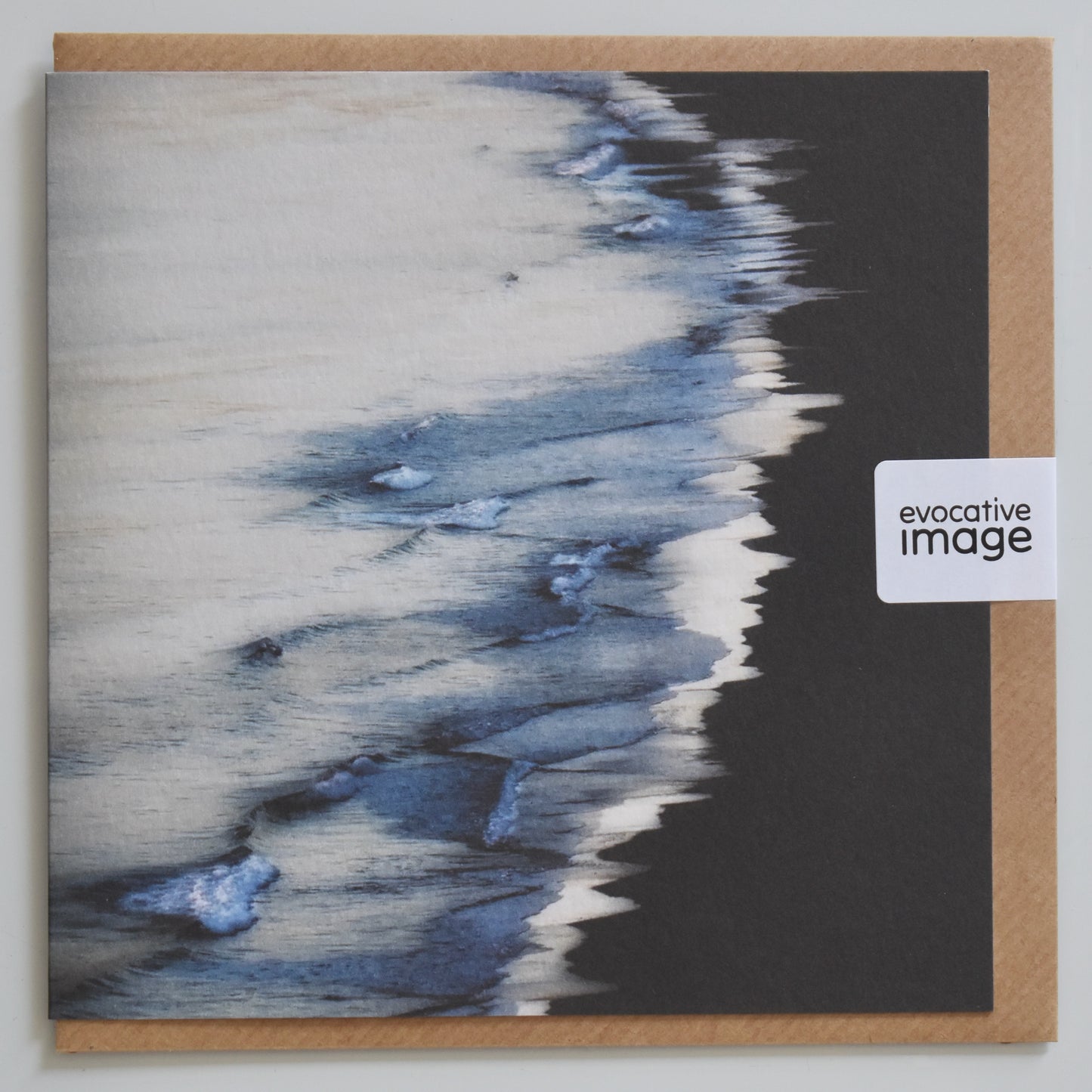 evocative image indigo shore card design - abstract coastal art card, moody, shoreline, evocative image, with envelope