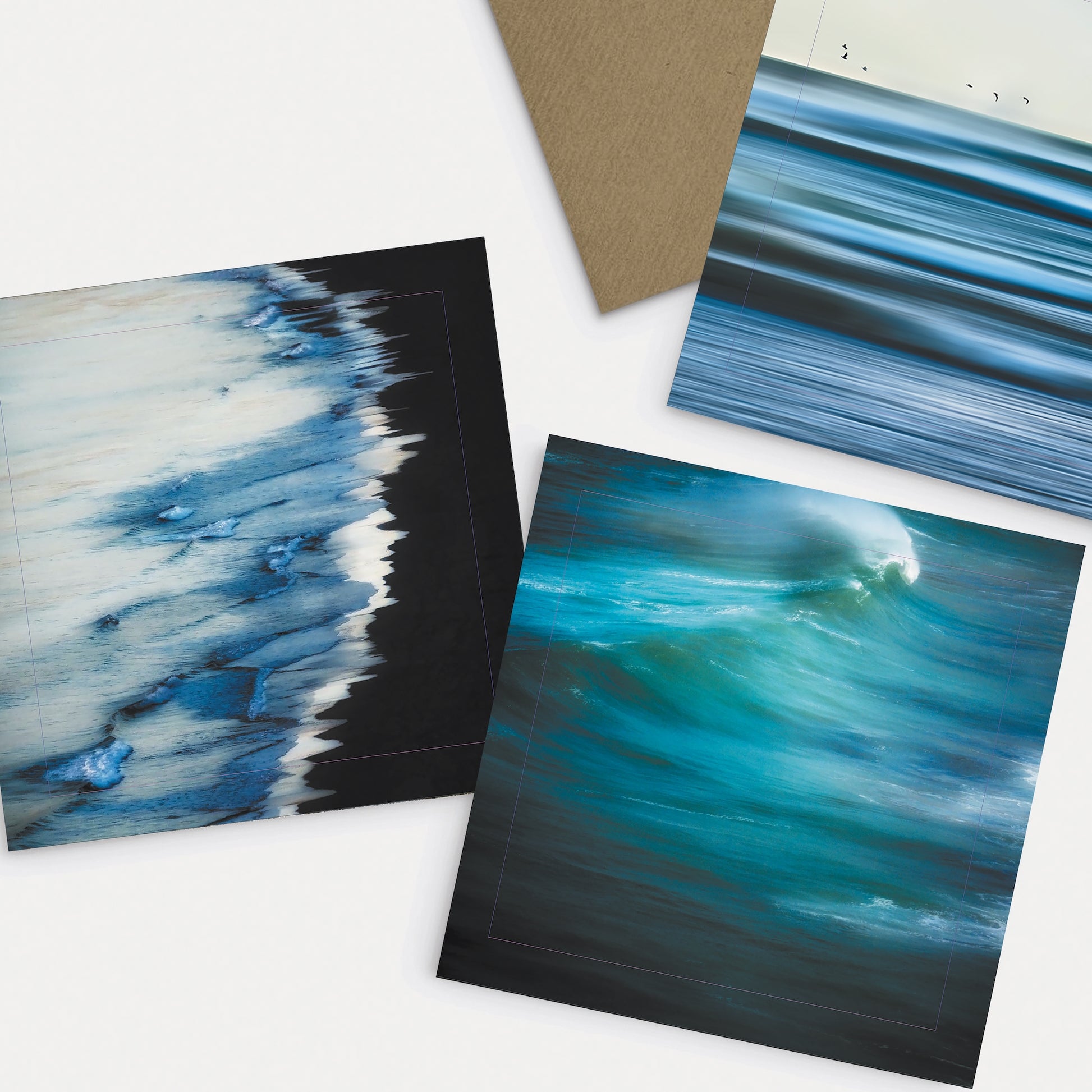 Three abstract coastal art cards from Evocative Image 'Seascape' range