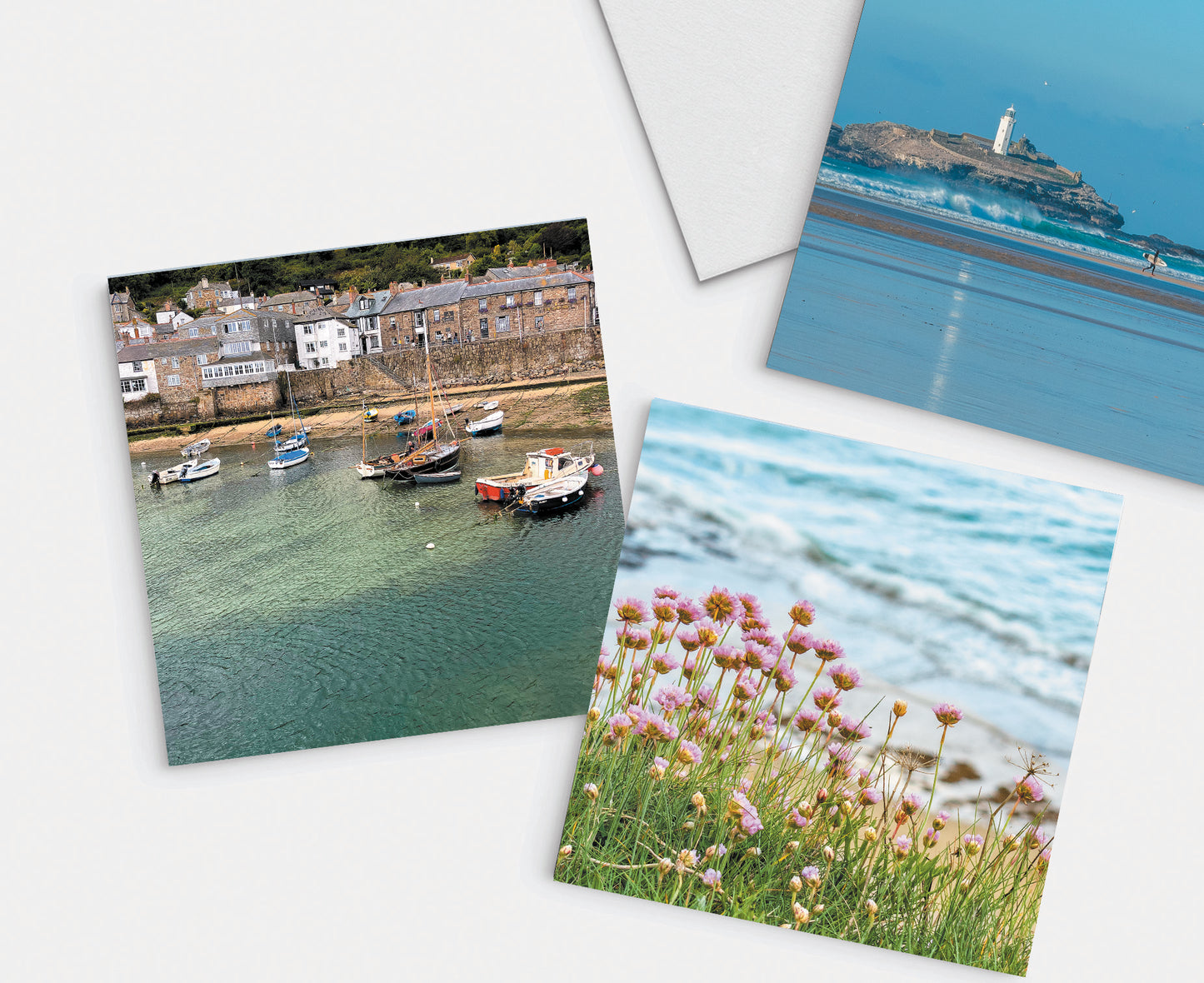 Selection of greetings cards, featuring Godrevy, Mousehole & Sea Pinks