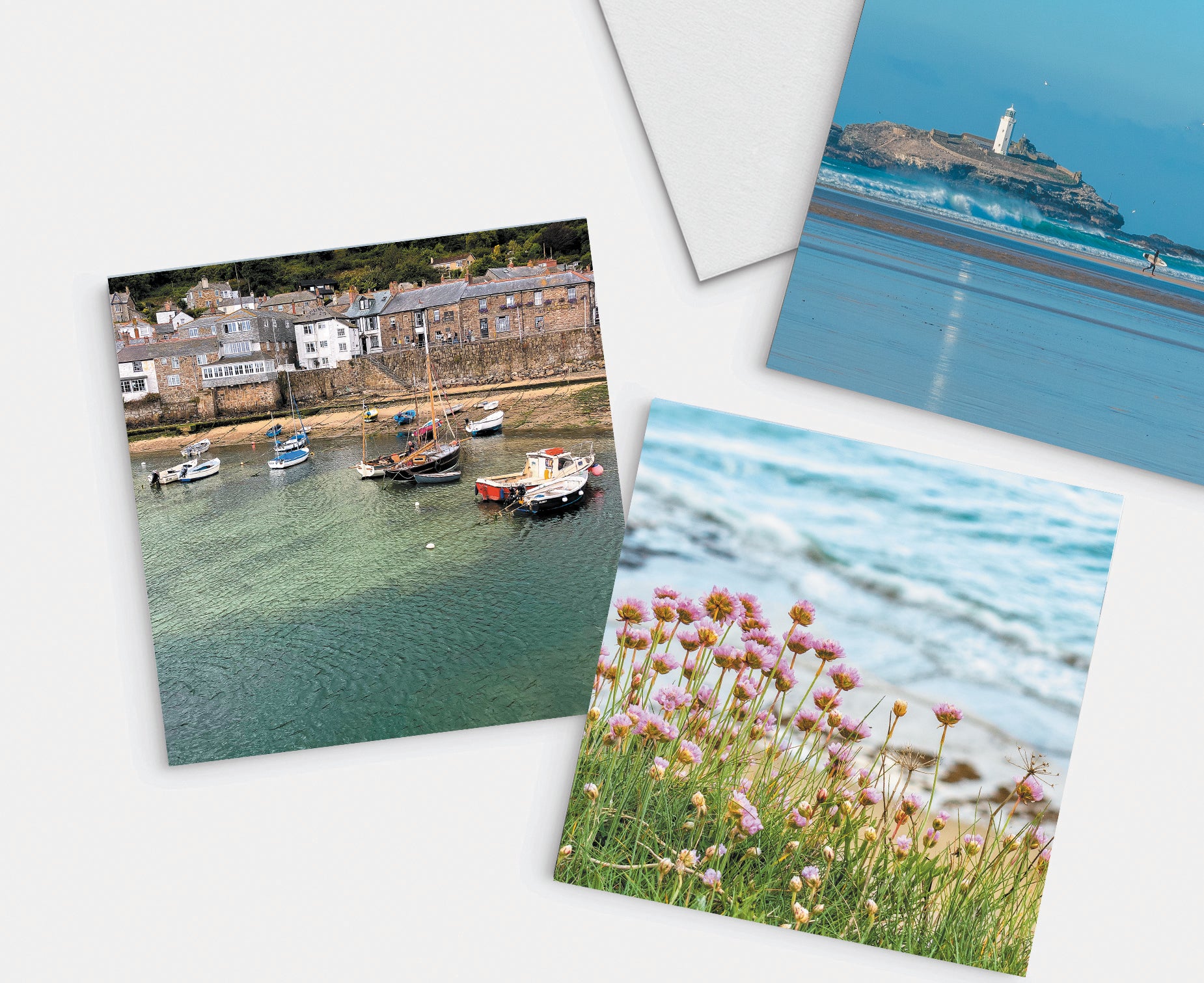 Selection of greetings cards, featuring Godrevy, Mousehole & Sea Pinks