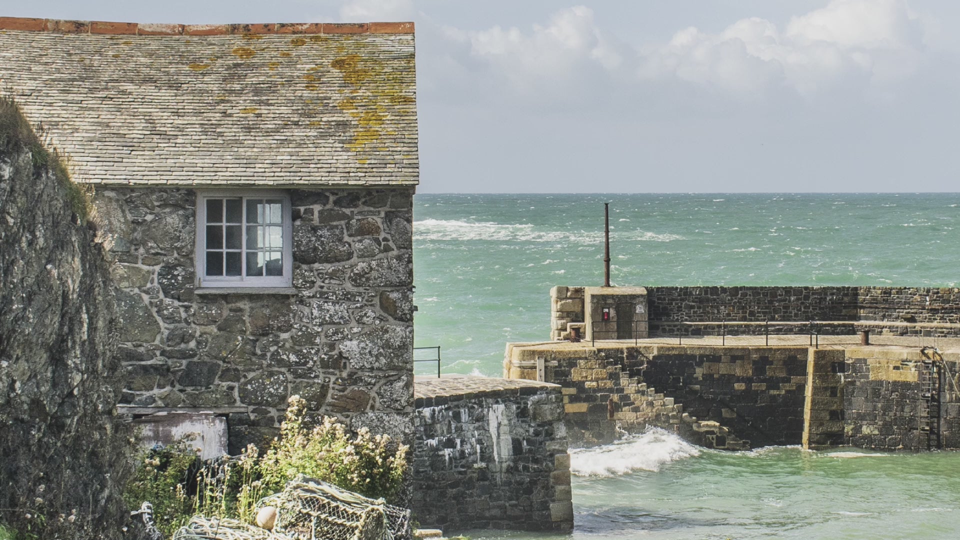 Video animating greeting card showing the net loft at Mullion Harbour