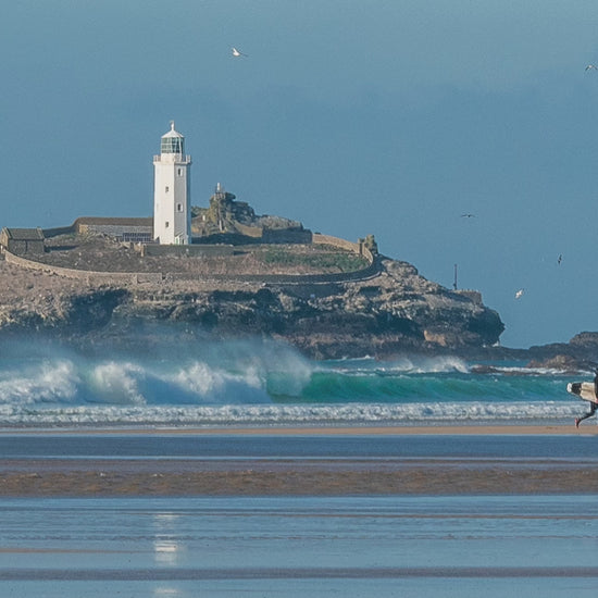 Video animation of Godrevy surfing greeting card