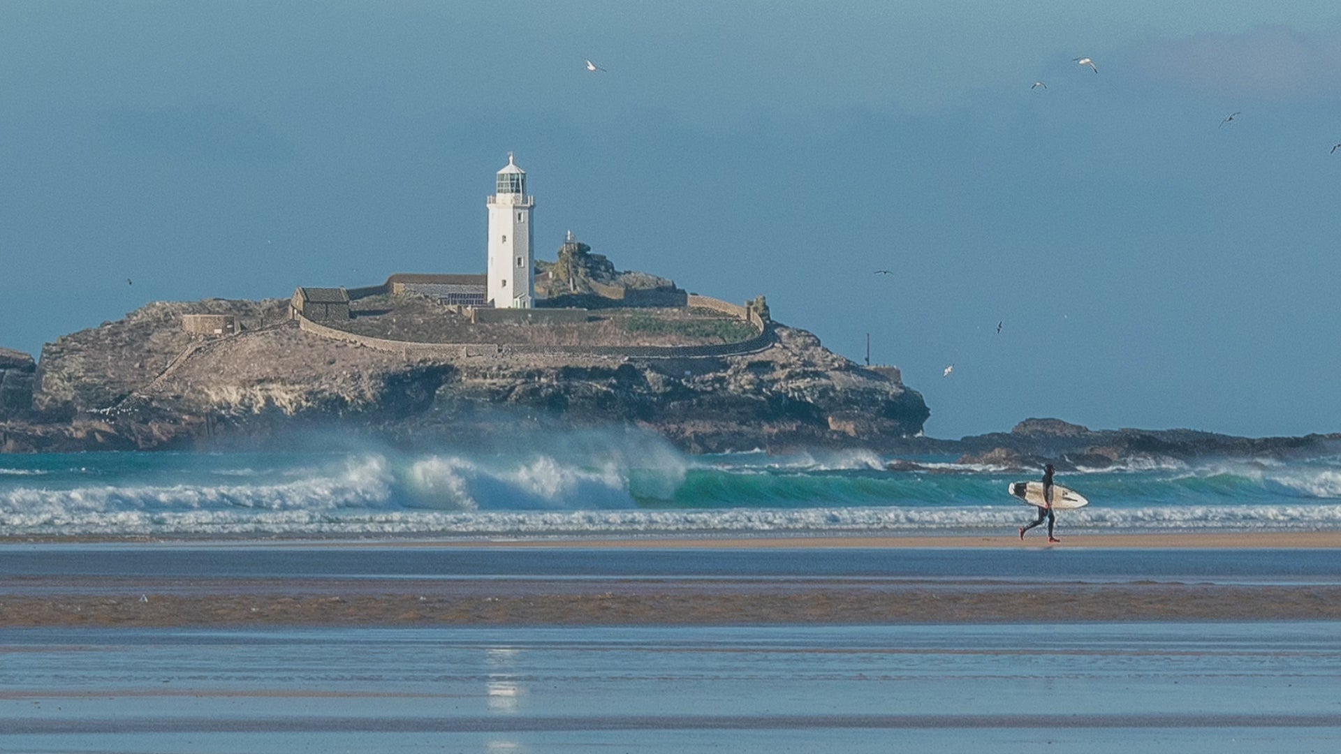 Video animation of Godrevy surfing greeting card