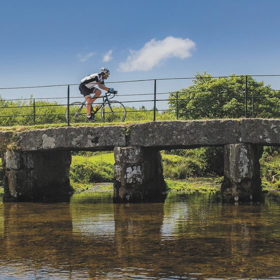 Short video showing the image of Clapper Bridge Cyclist greeting card in detail
