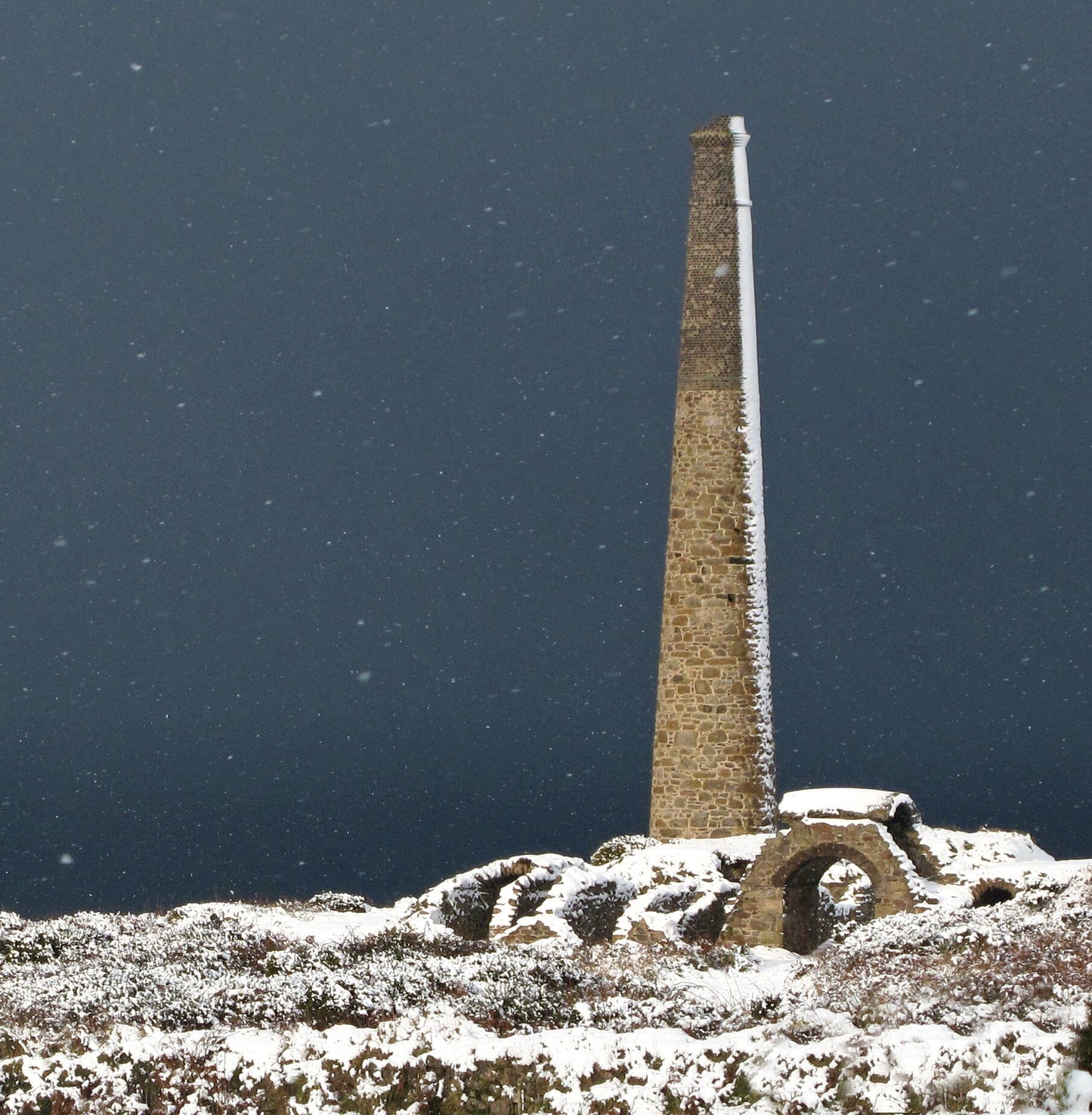 Snow Storm Stack, Cornwall Christmas card
